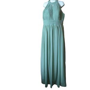 Jaeden Women's Size 16W Halter Sleeveless Pleated Chiffon Green Dress Formal